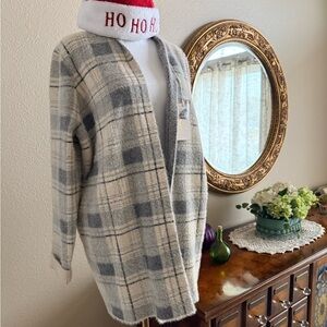 Cyrus Plaid Open-Front Cardigan - Cream and Gray Blue